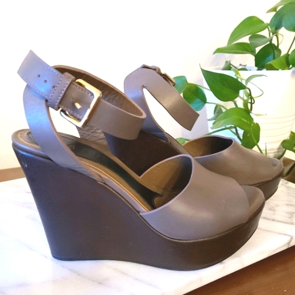 MARNI Taupe Leather Wedge Ankle Strap Sandals 36 - Picture 1 of 7